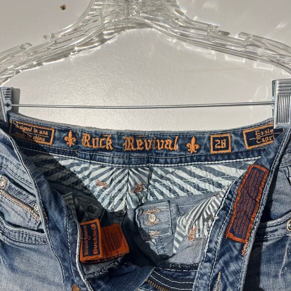 Rock Revival Buckle Essie Capri Embroidered Straight Blue Jeans Women's Size 28 - Picture 5 of 8